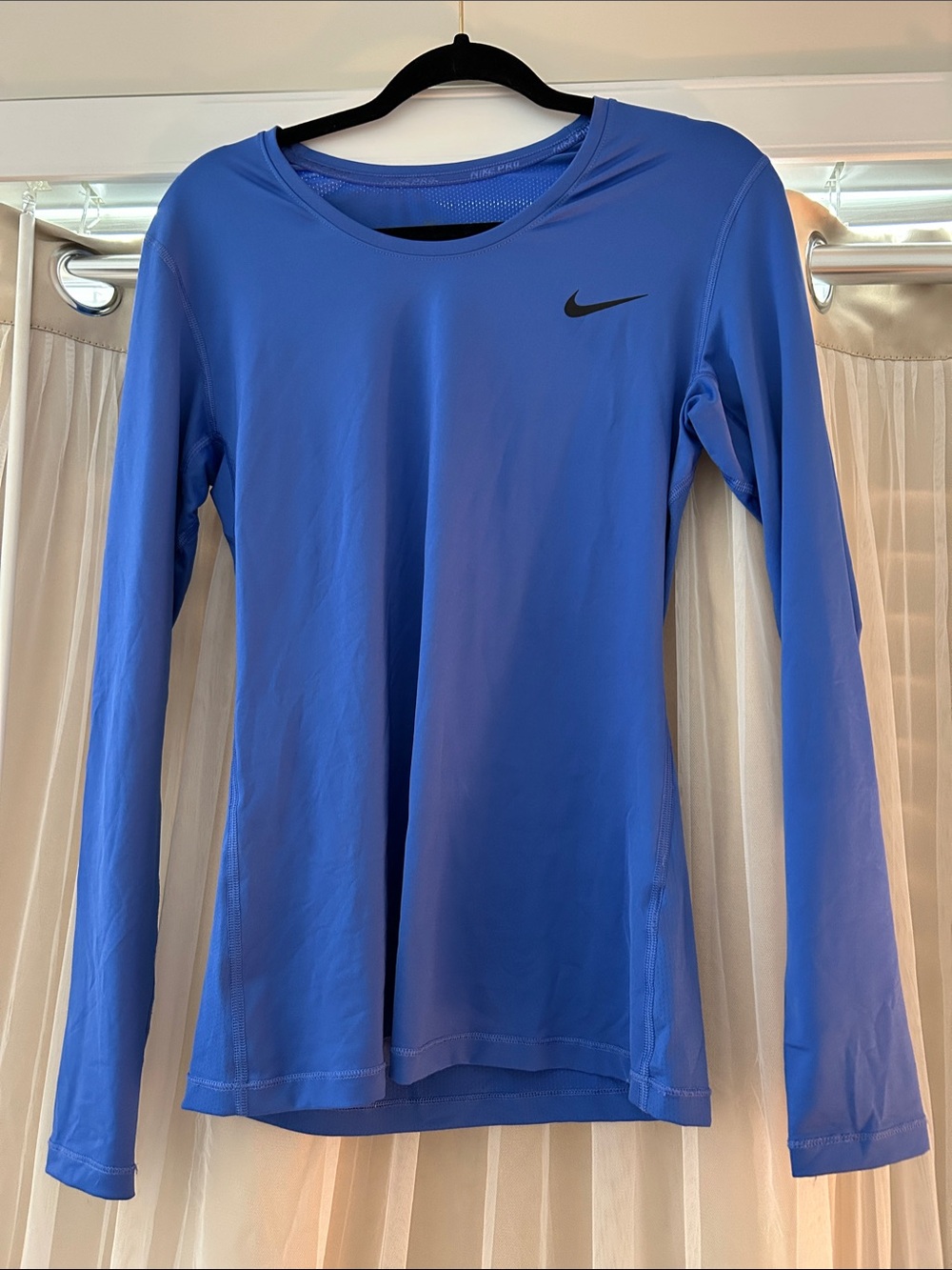 Nike Pro Dri-Fit Long Sleeve Performance Top in Royal Blue with Black Swoosh